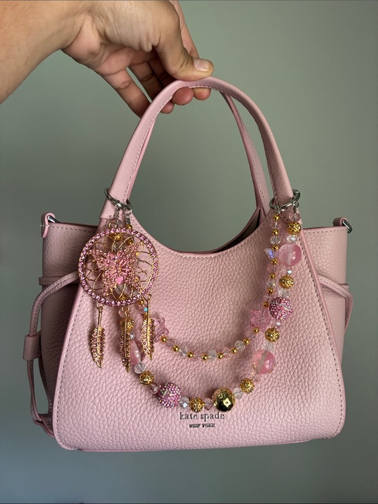 Hand Crafted Accessories - Pink Crystal Butterfly Dream Catcher Beaded Bag Chain